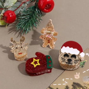 Christmas hair clips set with glitter reindeer gingerbread man and glove hair accessories