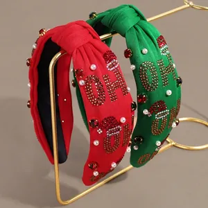 Weihnachten Knoten Stirnband Mit Strass HO HO HO Buchstabe Kunstperle Breit Stoff Haarband Festliche Party Haarschmuck Damen