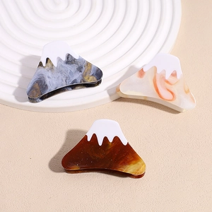 Three gradient acetate hair claws with Mount Fuji mountain design and snow cap peak detail