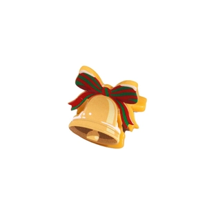 Mini Christmas hair claw clip featuring a golden bell and festive red green striped bow