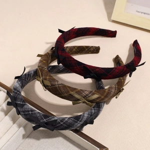 Cerchietto Scozzese con Fiocco Retrò Ispessito in Spugna Stile Preppy Fascia per Capelli Accessori per Donna Autunno Inverno