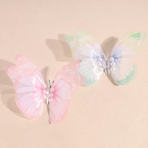 Pince à Cheveux Papillon de Style Chinois Ancien Hanfu Maille Organza Tissu Métal Künstliche Perle Fleur Accessoire Cheveux Filles Épingle Élégante
