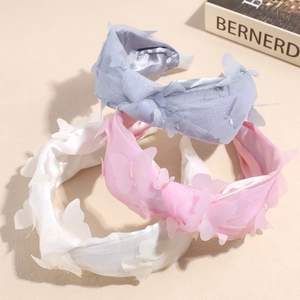 Korean Style Mesh 3D Butterfly Wide Headband For Women Sweet Fairy Satin Mesh Knot Hair Hoop Wedding Party Hair Accessories