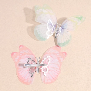 Barrettes papillon mobiles faites à la main avec tulle dégradé et perles pour filles