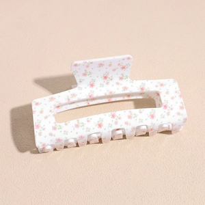 Pince à cheveux rectangulaire en acrylique à motif floral rose pour coiffure femme