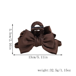 Dark brown satin bow shark hair clip 13cm for women with smooth glossy texture