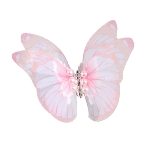 Barrette papillon de style chinois avec dentelle dégradée rose et perles nacrées