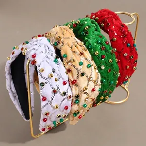 Serre-tête Large Noué de Noël en Velours Rembourré Avec Strass et Künstliche Perles pour Femmes Bijoux de Fête Festive