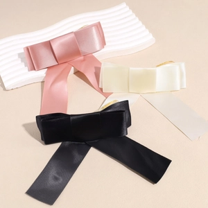 Pince à Cheveux Nœud en Tissu Satiné Vintage Français Avec Longs Rubans Élégante Pince à Bec de Canard Unie pour Femmes