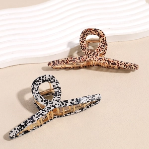 Elegant leopard print and monochrome spotted hair claws with premium metal springs