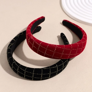 Serre-Tête Rembourré Rétro Velours Paillettes Dorées Grille Bandeau Haut de Crâne Accessoire Cheveux Festif Femme Fête Quotidien