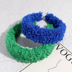 Thick plush lamb wool headbands in navy blue and green for autumn winter fashion look