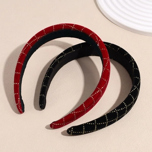 Lot de serre-têtes en velours rouge et noir avec motifs à carreaux dorés