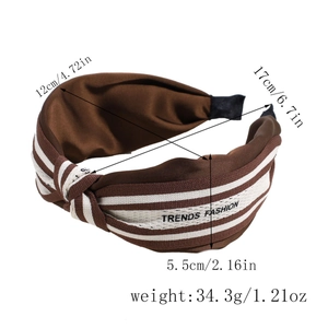 Serre-tête en tissu rayé marron avec nœud décoratif et logo Trends Fashion brodé
