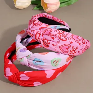 Cerchietto da Donna in Tessuto con Nodo e Stampa a Cuore per San Valentino Nodo a Tesa Larga Dolce Copricapo Festivo Accessori Moda