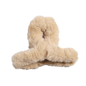 Pince à cheveux en fausse fourrure beige pour coiffures de femmes en automne et hiver