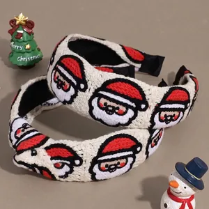 Cerchietto Largo in Maglia a Tema Babbo Natale per Donna Nodo Piatto Accessori per Capelli Festival Cerchietto Moda Invernale