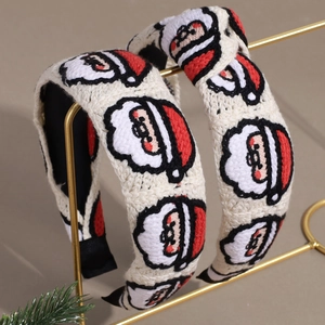 Cerchietto natalizio in maglia beige con motivo Babbo Natale 3D per accessori per capelli