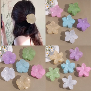Glitzer Blumen Haarklammer Kunststoff Süße Florale Haarkralle Macaron Farbe Haarschmuck Für Damen Mädchen Urlaub Haar-Accessoire