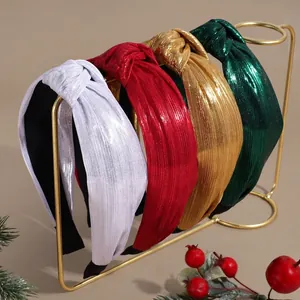 Serre-tête Nœud en Tissu Métallique Brillant pour Femme Bandeau Rembourré Large Accessoires de Cheveux pour Fête de Noël Or Argent Rouge Vert