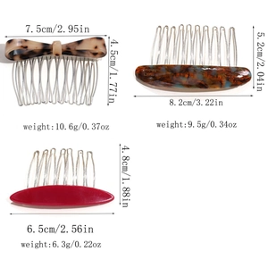 Detailed view of handmade acetate bow hair combs with metal teeth in various colors