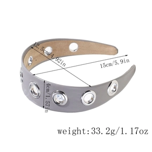Spécifications de taille du serre-tête en cuir PU gris avec œillets métalliques argentés