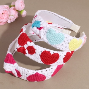 Set di tre fasce per capelli in maglia all'uncinetto con cuori colorati e fodera antiscivolo