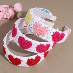 Set di tre cerchietti in maglia con motivo a cuore in stile pastorale e decorazioni floreali