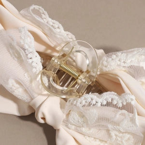 Elegante pinza per capelli con fiocco in pizzo bianco crema per acconciature chignon