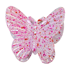 Pink pearlescent butterfly hair claw clip with colorful sequins and translucent resin