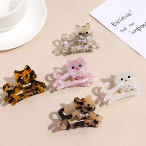 Pince à Cheveux Forme de Chat Style Coréen en Acétate Avec Décoration en Strass Épingle à Cheveux Petit Animal pour Femme