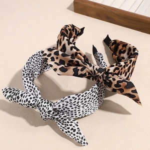 Leopard print and polka dot bow headband set for women with non-slip wide design
