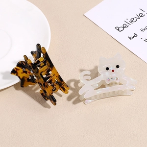 Lot de deux mini pinces à cheveux chat en acétate écaille et blanc nacré avec strass brillants