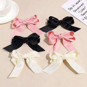 Handmade Satin Bow Hair Clips For Women Elegant Fabric Ribbon Ponytail Holder Fashion Hairpins Accessories For Daily Party