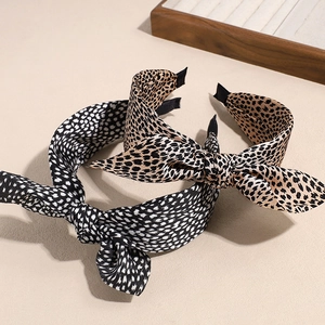 Fabric Leopard Bowknot Headband Retro Korean Style Non Slip Wide Hair Band Bow Headwear For Women Daily Face Washing