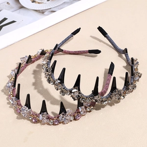 Serre-Tête Élégant en Cristal Artificiel avec Strass et Dents Antidérapant Scintillant Douce Accessoires de Cheveux Mode pour Femme Fille