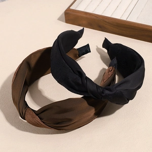 Lot de bandeaux larges en tissu satiné noué, marron foncé et noir avec motifs floraux