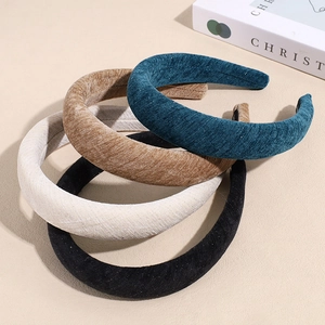 Bandeau Éponge Rembourré Vintage Français Pour Femmes Haut De Tête Tissu Scintillant Serre-tête Mode Rétro Couleur Unie Accessoires Cheveux