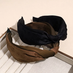 Lot de bandeaux larges à nœud en noir et marron avec motif jacquard floral élégant