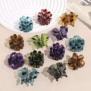 Korean Style 3D Butterfly Flower Hair Claw Clips Resin Floral Shark Clips Vintage Translucent Hair Accessories For Women