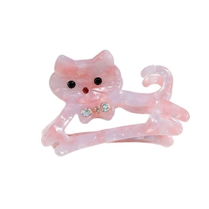 Pince à cheveux chat en acétate marbré rose avec strass colorés pour femme
