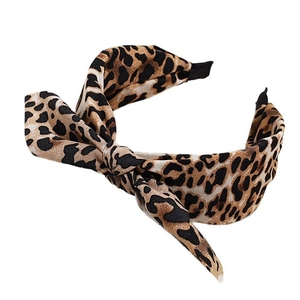 Bow knot leopard print headband with non-slip teeth for women fashion accessories