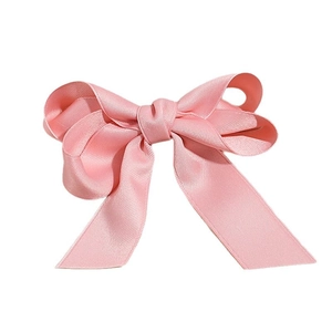 Elegant multi-layered pink satin ribbon bow hair clip for women with silk texture