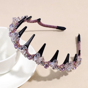 Serre-tête en cristal avec strass violets et peigne intérieur antidérapant