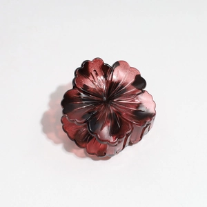 Deep wine red floral hair claw clip with 3D flower design in translucent resin finish