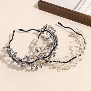 Serre-tête en Perles de Cristal Fait à la Main Style Coréen Élégant Strass Perle Artificielle Tissé pour Femme Mariage