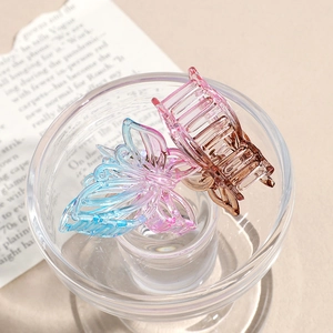Pinces à cheveux papillon évidées en résine avec dégradé bleu-rose et café