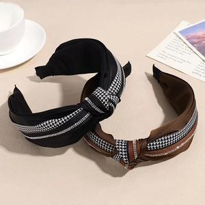 Eleganter geknoteter breiter Haarreif mit Hahnentritt-Band und Strass für Damen