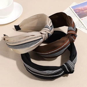 Vintage Haarreif Breit Stoff Geknotet Für Damen Elegant Satin Strass Hahnentritt Schleife Haarband Mode Haarschmuck