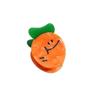 Pince à cheveux mignonne en forme de carotte en résine orange avec motif souriant